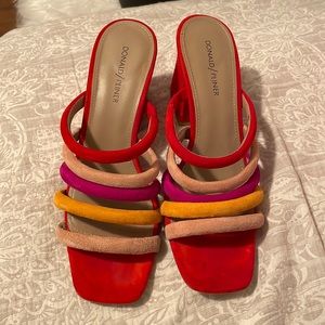 DONALD J PLINER heel sandals. red multi color